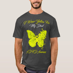 バタフライI衣服イエローフォーマイパパADHD認識度 Tシャツ