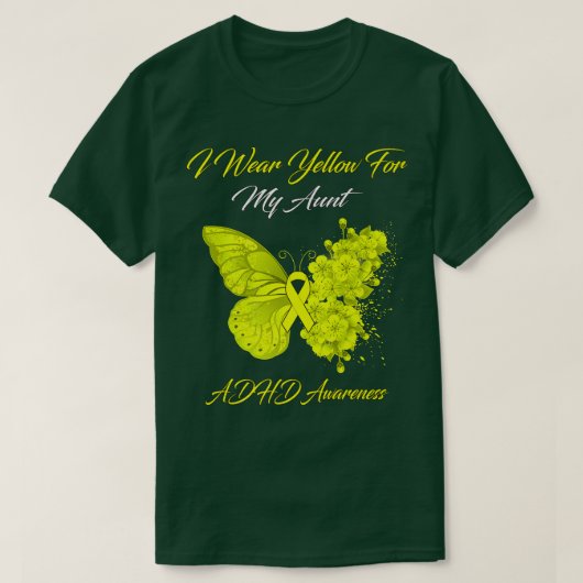バタフライI衣服イエローフォーマイ叔母ADHD認識度 Tシャツ (デザイン正面)