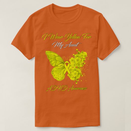 バタフライI衣服イエローフォーマイ叔母ADHD認識度 Tシャツ (デザイン正面)
