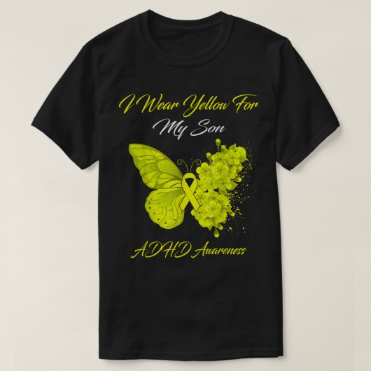 バタフライI衣服イエローフォーマイ息子ADHD認識度 Tシャツ (デザイン正面)