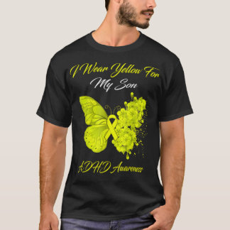 バタフライI衣服イエローフォーマイ息子ADHD認識度 Tシャツ
