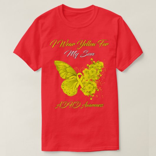 バタフライI衣服イエローフォーマイ息子ADHD認識度 Tシャツ (デザイン正面)