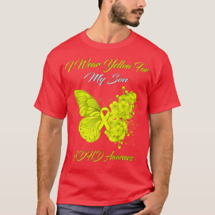 バタフライI衣服イエローフォーマイ息子ADHD認識度 Tシャツ