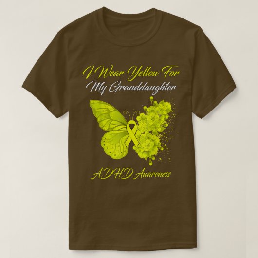バタフライI衣服イエローマイ孫ADHD Tシャツ (デザイン正面)