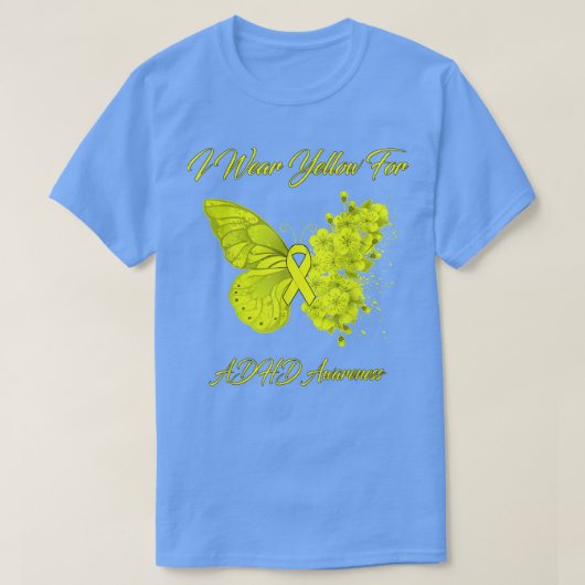 バタフライI衣服イエローADHD認識度477 Tシャツ (デザイン正面)