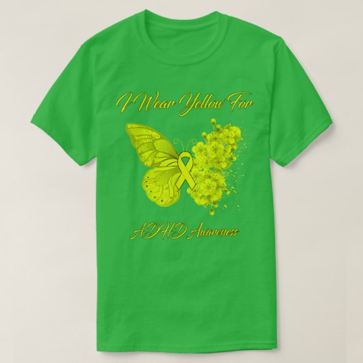 バタフライI衣服イエローADHD認識度 Tシャツ (デザイン正面)