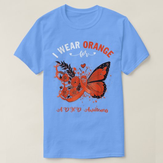 バタフライI衣服オレンジADHD認識度 Tシャツ (デザイン正面)