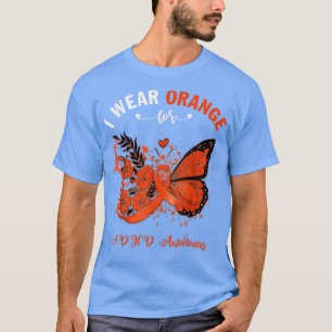 バタフライI衣服オレンジADHD認識度 Tシャツ