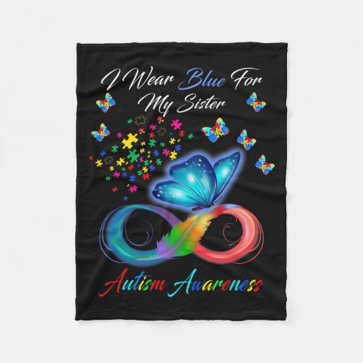 バタフライI衣服ブルーのための私の妹の自閉症アワレネ フリースブランケット (正面)