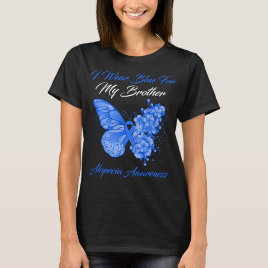 バタフライI衣服ブルーfor My Brother Alopecia Tシャツ (正面)