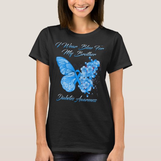 バタフライI衣服ブルーfor My Brother Diabetes Tシャツ (正面)