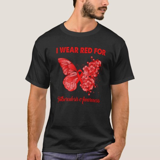 バタフライI衣服赤for結核認識度 Tシャツ (正面)