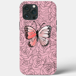 バタフライiPhoneケース(バラ付) iPhone 13 Pro Maxケース