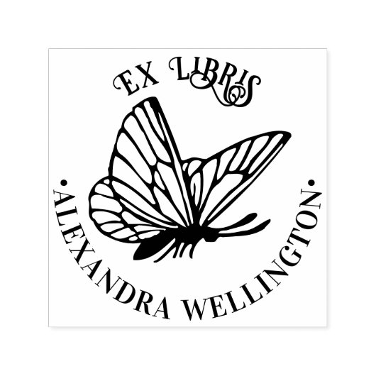 バタフライSV Ex Librisライブラリブック名ラウンド セルフインキングスタンプ (デザイン)