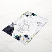 バタフライSweet sixteenダークブルードレスシルバー 箔招待状 (回転した状態)