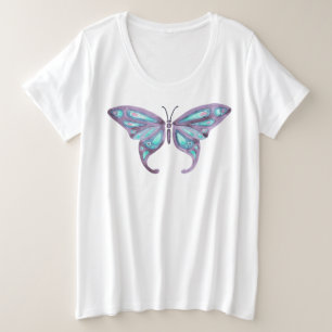 バタフライTシャツ、ラベンダー&ティール(緑がかった色)プラスサイズ プラスサイズTシャツ