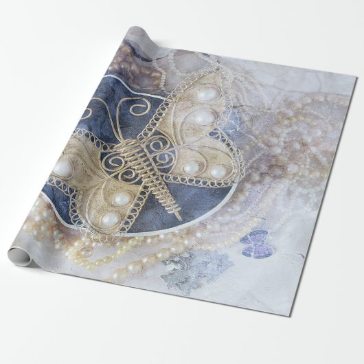 バタフラ結婚イブライダルホワイト金ゴールド ラッピングペーパー (アンロールド)