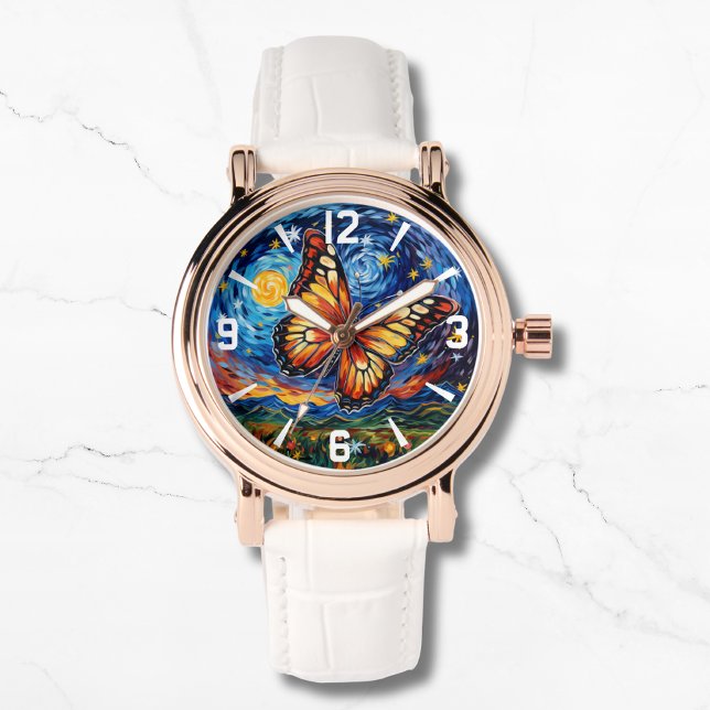 バタフ色彩の鮮やかライスターリーナイトスカイエレガント女性 腕時計 (クリエイターアップロード済み)