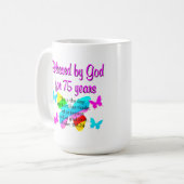 バタフ賛美ィー75番目誕生日デザイン コーヒーマグカップ (正面左)