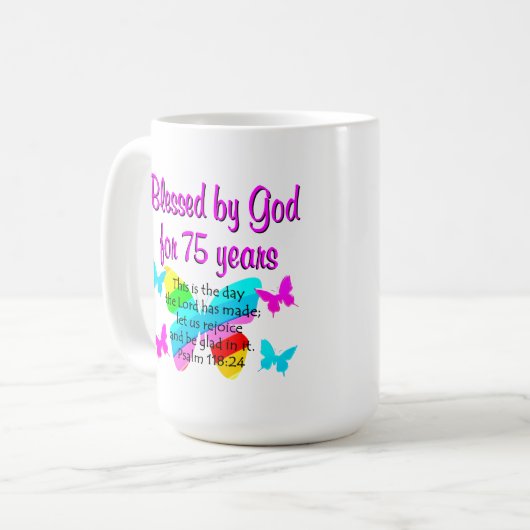 バタフ賛美ィー75番目誕生日デザイン コーヒーマグカップ (正面左)