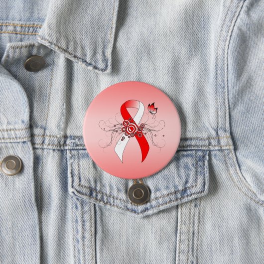 バタフ赤と白ロー付きリボン 缶バッジ (インサイチュ)