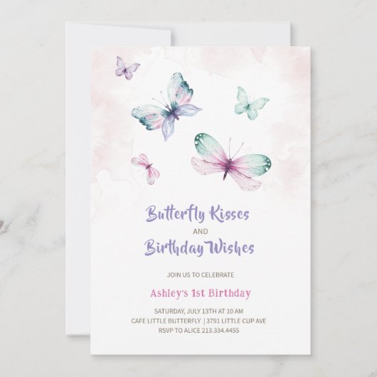 バタフ魅力的ィー誕生日招待状 招待状 (正面)