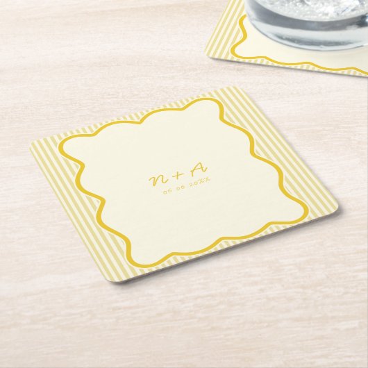 バタモダンーイエロー結婚ズ スクエアペーパーコースター (アングル)