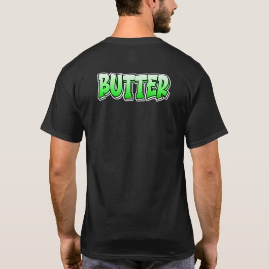 バターと書かれたグラフィティ風デザイン Tシャツ (裏面)