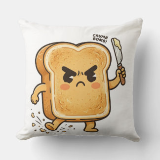 バターのナイフを持つ怒ったキャラクターのトースト クッション