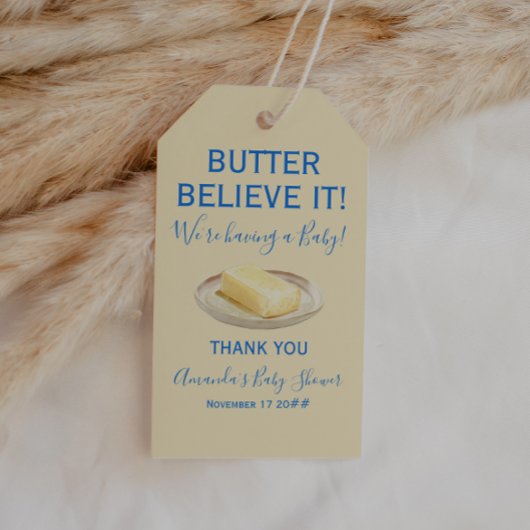 バターの黄色いブルーベビーシャワー ギフトタグ
