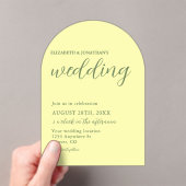 バターイエローとセージのミニマル結婚リスト アクリル招待状 (インサイチュ (ポータブル))