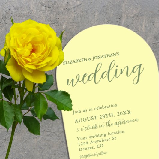 バターイエローとセージのミニマル結婚リスト アクリル招待状