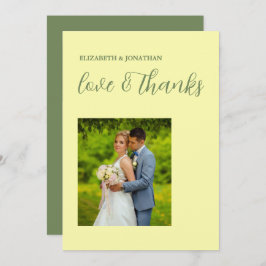バターイエローとセージのミニマル結婚リスト サンキューカード