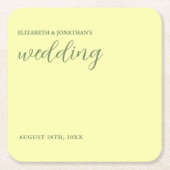 バターイエローとセージのミニマル結婚リスト スクエアペーパーコースター (正面)