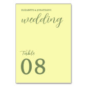 バターイエローとセージのミニマル結婚リスト テーブルナンバー (裏面)