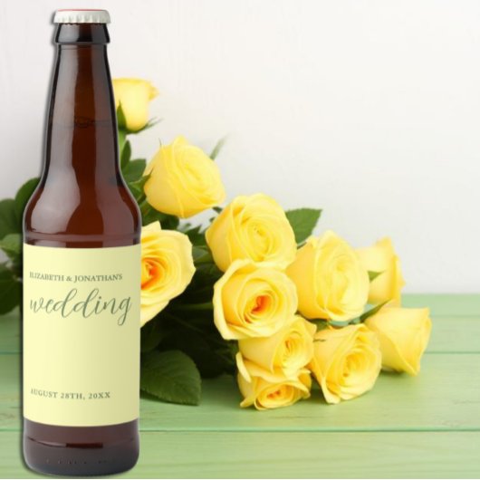 バターイエローとセージのミニマル結婚リスト ビールラベル