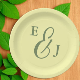 バターイエローとセージのミニマル結婚リスト ペーパープレート