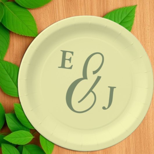 バターイエローとセージのミニマル結婚リスト ペーパープレート