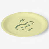 バターイエローとセージのミニマル結婚リスト ペーパープレート (アングル)
