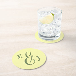 バターイエローとセージのミニマル結婚リスト ラウンドペーパーコースター