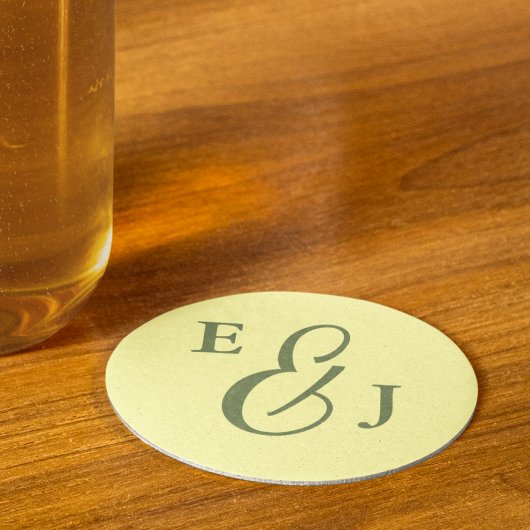 バターイエローとセージのミニマル結婚リスト ラウンドペーパーコースター