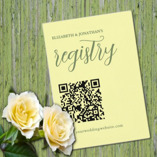 バターイエローとセージ結婚ミニマリスト エンクロージャーカード