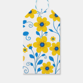 バターイエローとブルーのフローラ ギフトタグ