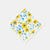 バターイエローとブルーのフローラ スタンダードカクテルナプキン (角)