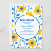 バターイエローとブルーのフローラ-ブライダルシャワー 招待状 (正面)