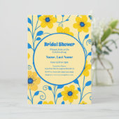 バターイエローとブルーのフローラ-ブライダルシャワー 招待状 (スタンド正面)