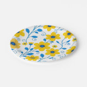 バターイエローとブルーのフローラ ペーパープレート (アングル)
