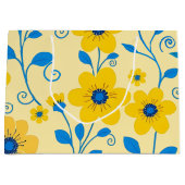 バターイエローとブルーのフローラ ラージペーパーバッグ (正面)