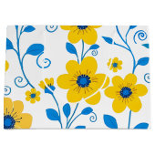バターイエローとブルーのフローラ ラージペーパーバッグ (正面)