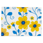 バターイエローとブルーのフローラ ラージペーパーバッグ (裏面)